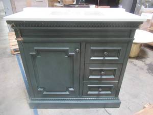Cailla 36 in. W x 21.50 in. D Bath Vanity Cabinet Only in Distressed Blue Fog - Upper Front LH Corner Damage.