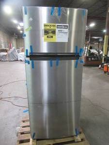 Whirlpool 28 in. W 17.6 cu. ft. Top Freezer Refrigerator in Stainless Steel, WRT518SZFM - Slight Scratch and Dent on Door.