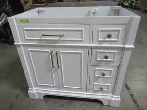 36 x 22 Vanity in White - Missing Top, Cracked Frame.
