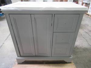 Stratfield 36 in. W x 21.69 in. D x 34.25 in. H Bath Vanity Cabinet  in Sterling Gray With Top. - Cracked TopCabinet Door and Back Support..
