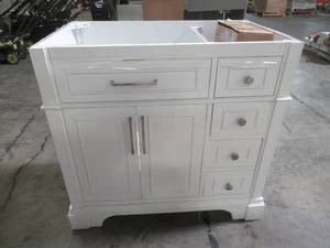 36 x 22 Vanity in White - Missing Top, Cracked Frame.