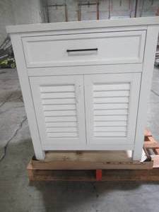 Marksfield 30 in. W x 22 in. D Bath Vanity in White with Cultured Stone Vanity Top in White with White Basin - Cracked Top, Broken Shelf.