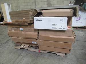 WHOLESALE MIXED PALLET OF MISCELLANEOUS BATHROOM REMODEL ITEMS AND CABINET PANELS