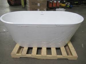 AKDY 59 in. Fiberglass Double Ended Flatbottom Non-Whirlpool Bathtub in Glossy White, BT0120. - Cracked on RH Side At Seam and Just over the threshold.