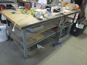 lot 142 image: WOOD AND STEEL LAYOUT TABLE