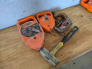 lot 36 image: Lot of C-Clamps, Chalk Lines and Hammer