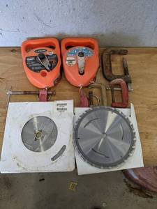 lot 37 image: Lot of C-Clamps, Chalk Lines and Saw Blades