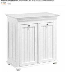 lot 7 image: HOME DECORATORS COLLECTION Hampton Harbor 26 in. W Double Tilt-Out BeadBoard Hamper in White. See Pictures