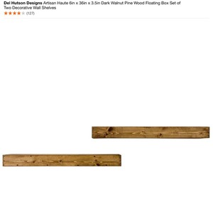 lot 11 image: DEL HUTSON DESIGNS Artisan Haute 6 in. x 36 in. x 3.5 in. Dark Walnut Pine Wood Floating Box Set of Two Decorative Wall Shelves. See Pictures