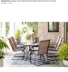 lot 20 image: HAMPTON BAY Crestridge 7-Piece Steel Padded Sling Outdoor Patio Dining Set in Putty Taupe. See Pictures