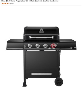 lot 23 image: DYNA-GLO 4-Burner Propane Gas Grill in Matte Black with SearPlus Sear Burner. See Pictures