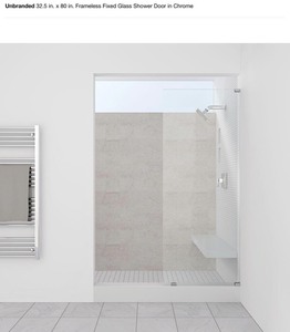 lot 30 image: UNBRANDED 32.5 in. x 80 in. Frameless Fixed Glass Shower Door in Chrome. See Pictures