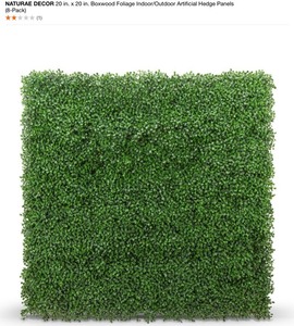 lot 32 image: NATURAE DECOR 20 in. x 20 in. Boxwood Follage IndoorOutdoor Artificial Hedge Panels (8-Pack). See Pictures