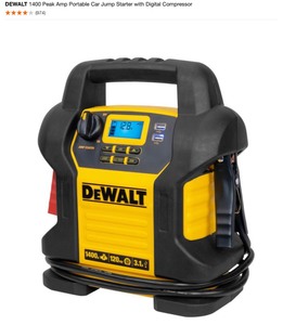 lot 33 image: DEWALT 1400 Peak Amp Portable Car Jump Starter with Digital Compressor. See Pictures