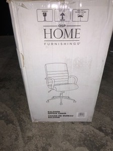 lot 34 image: OSP HOME FURNISHINGS 22.5 in. Width Standard Saddle and Gold Faux Leather Task Chair with Adjustable Height. See Pictures