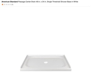 lot 41 image: AMERICAN STANDARD Passage Center Drain 48 in. x 34 in. Single Threshold Shower Base in White. See Pictures