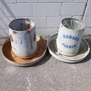 Pair of Galvanized Chicken Feeders - Hanska Feeder