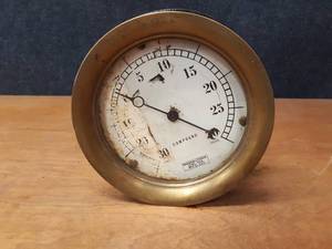 Antique Brass Pressure Gauge - About 7 Diameter