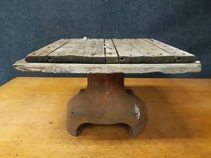 Cast Iron Base and Wood Table - About 21 x 22 and 14 High
