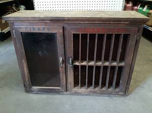 Antique Wood Cigar & Cigarette Display Cabinet - Removed from old Gas Station