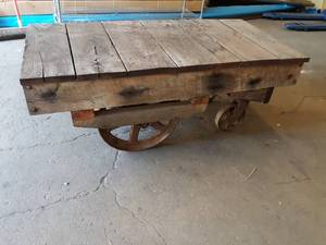 Antique Railroad Cart - Rebuilt w Aged Wood - Measures about 53 x 26 x 22