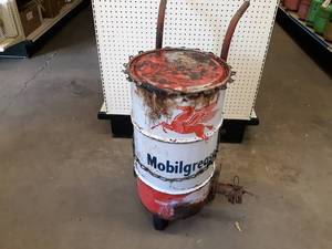 MOBIL Red Pegasus 120lb Grease Can w Antique Cart