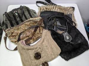 lot 168 image: Lot of (5) Faux Fur Purses Black and Brown