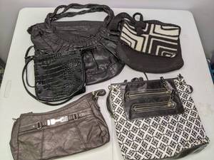 lot 169 image: Lot of (5) Purses and Handbags Black, White, Geometric