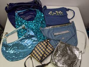 lot 170 image: Lot of (7) Whimsical Purses Blues, Indigo, Silver, Vintage
