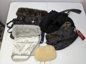 lot 182 image: Lot of (5) Furry Winter Purses Cream, Black and Brown