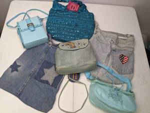 lot 149 image: Lot of (6) Fun Purses and Handbags Blue, Teal, Denim