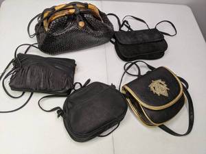 lot 151 image: Lot of (5) Small Purses Black, Bamboo Handle, Fringe