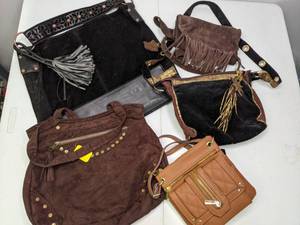 lot 159 image: Lot of (5) Country Fringe Style Purses Brown, Black, Tan