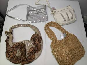 lot 139 image: Lot of (4) Fancy Purses Gold, Silver, Cream, Taupe