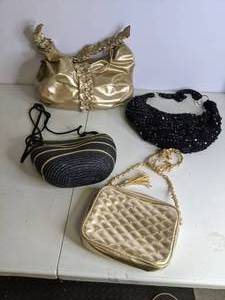 lot 68 image: Lot of (4) Purses and Handbags Black and Gold 