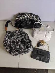 lot 69 image: Lot of (4) Fancy Purses and Handbags Black and Cream