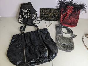 lot 54 image: Lot of (5) Fanciful Purses Reds, Blacks, Grey