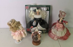 lot 123 image: Vintage 1995 Special Collectible Holiday Edition Doll, 1990s Christmas Barbie Ball Ornament, & (2) Vintage Dolls