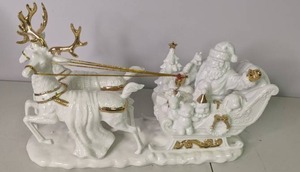 lot 125 image: Beautiful Christmas Porcelain Santa Reindeer Sleigh wBox