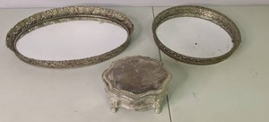 lot 103 image: Set of (2) Vintage Vanity Mirror Trays & Vintage Jewelry Box