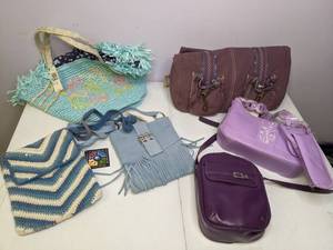 lot 217 image: Lot of (6) Whimsical Purses and Bags Purples and Blues