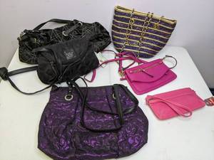 lot 221 image: Lot of (6) Purses and Clutches Pink, Black, Purple
