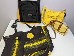 lot 222 image: Lot of (4) Purses and Handbags Black and Bright Yellow