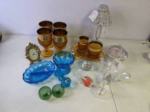 lot 241 image: Stunning Vintage Depression Glass and Crystal Assortment in Greens, Blues, Golds