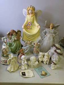 lot 235 image: Collection of Angel Figurines , Music Box and Pins