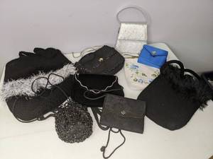 lot 280 image: Lot of (8) Small Evening Purses Black, White, Blue