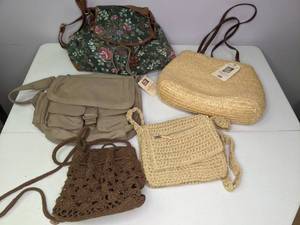 lot 268 image: Lot of (5) Purses and Bags Neutrals and Florals