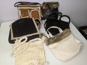 lot 274 image: Lot of (6) Warm Winter Purses Tan, Brown, Faux Fur, Cream