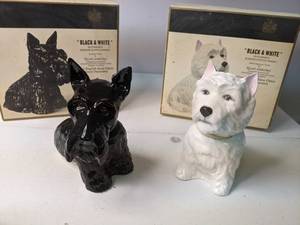 lot 17 image: Vintage Set of (2) Buchanans Terrier Decanters Black and White