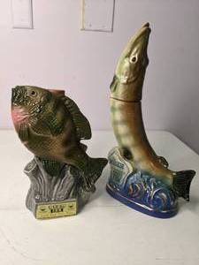 lot 18 image: Vintage Set of (2) Jim Beam Wisconsin Fish Decanters